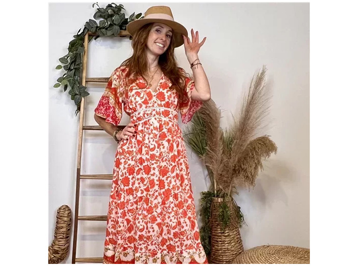 K226- Robe longue "By One" (T36-T40) (corail)
