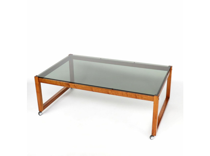 Table basse en teck et verre fumé
