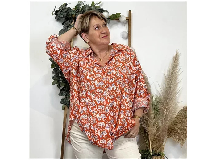 K596- Chemise imprimée Akoz (T42-T46) (orange)