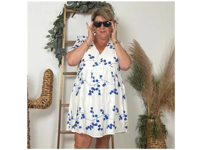 K283- Robe Maëlle "Baies" (T40-T48) (blanc)