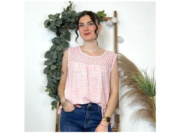 L023- Blouse Brodée (Tu) 🇮🇹 (rose pâle)