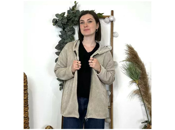 K132- Veste cotelée capuche (Tu) (beige)