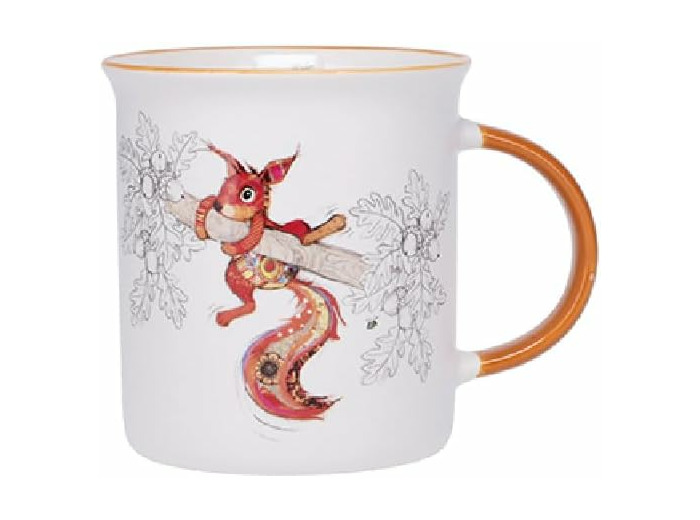 KIUB Mug avec des animaux - motif écureuil sur sa branche - matière porcelaine fine - contenance 320ML