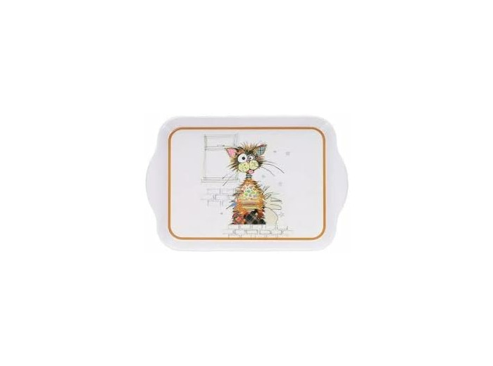 KIUB Mini Plateau avec des animaux - motif Chat marron Ziggy - mélamine de qualité - Taille Mini 14 * 21 CM