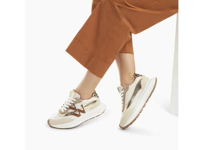 Baskets monogramme camel et or à semelle oversize - Inès - Vanessa Wu