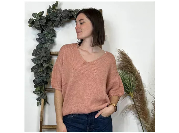 K804- Pull "Pilou Pilou" (Tu) 🇮🇹 (rose poudré)