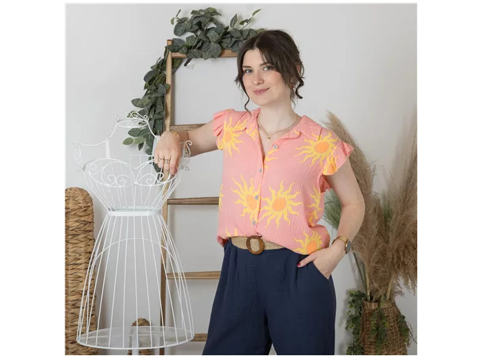 K195- Chemise "Soleil" ☀️ (Tu) 🇮🇹 (corail)
