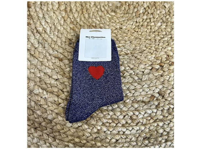 V310- Chaussettes "Coeur Rouge ❤️" (marine)