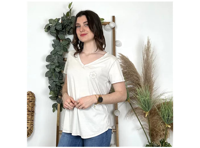 L468- T Shirt Fleur 🌼 brodée(Tu) 🇮🇹 (blanc)