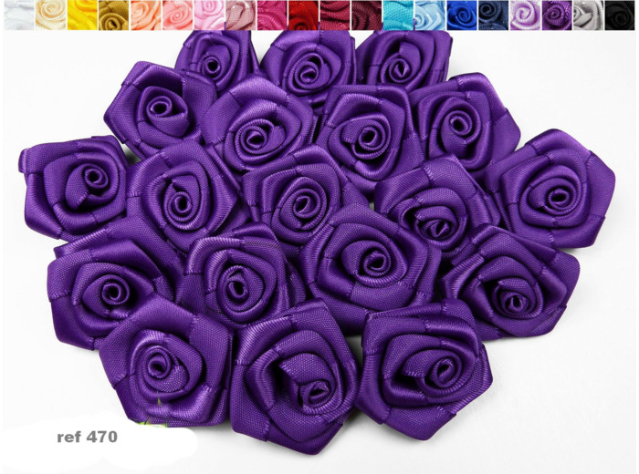 Sachet de 10 roses satin de 3 cm de diametre mauve