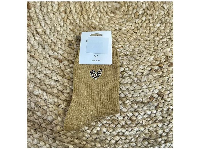 V314- Chaussettes "Coeur Léopard" (moutarde)