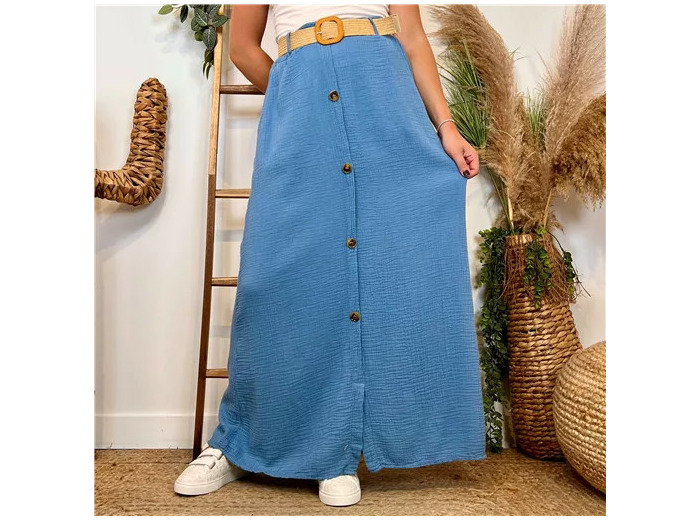 L723- Jupe gaze de coton + ceinture (Tu) 🇮🇹 (bleu jeans)