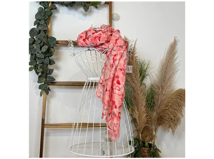Y530- Foulard Fleurs à détails dorés (rose pâle)