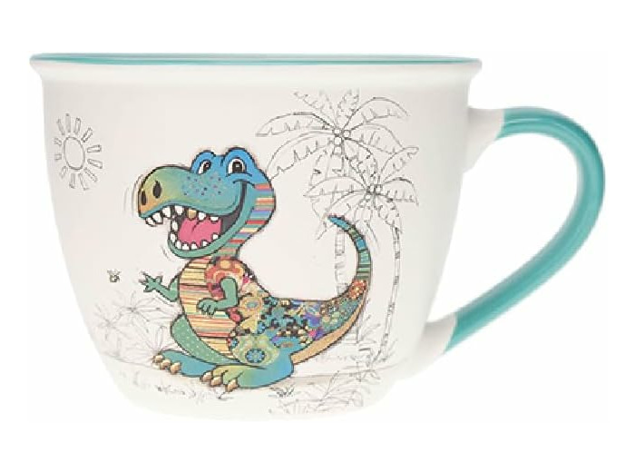 KIUB Bol timbale avec une anse - Motif dinosaure gentil- matière porcelaine fine - contenance 550ML