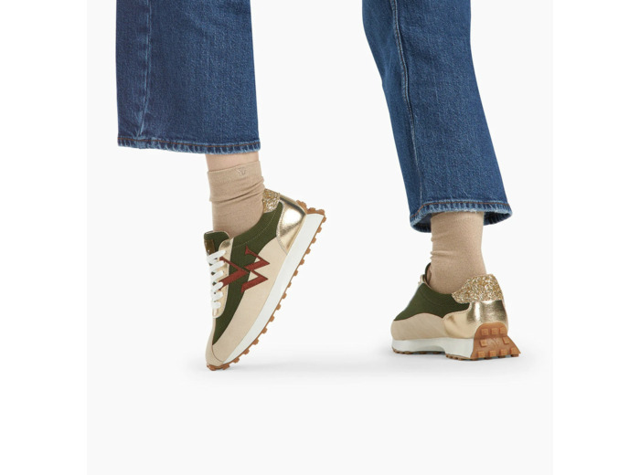 Baskets monogramme kaki & beige - Hanaé - Vanessa Wu