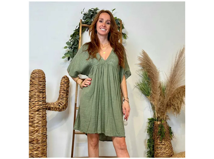 K145- Robe coton et broderie (Tu) 🇮🇹 (kaki)