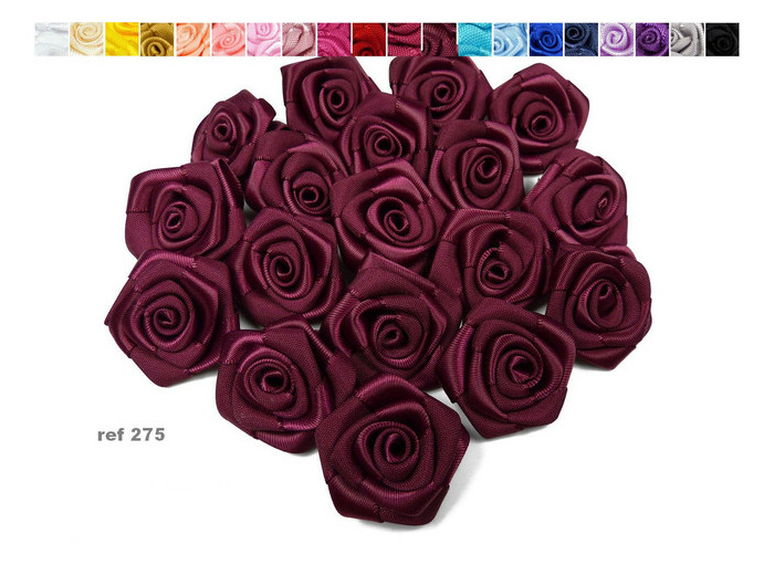 Sachet de 10 roses satin de 3 cm de diametre bordeaux fonce 275