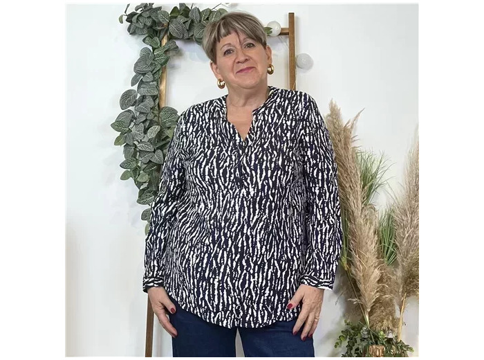 K822- Blouse Christy marbrée (T44-T52) (marine)