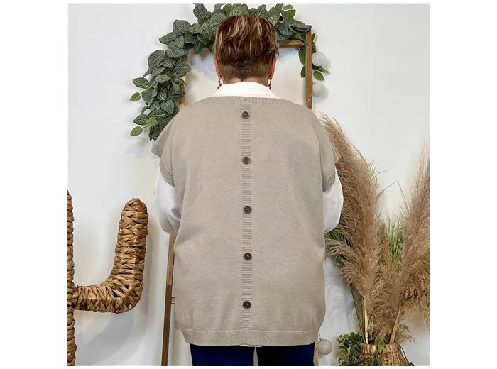 Z102- Pull sans manches dos boutonné (beige)