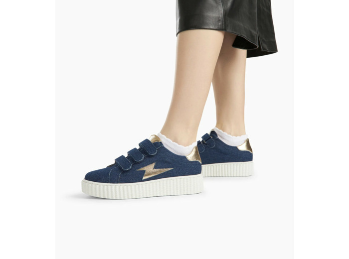 Baskets éclair denim et or à scratchs - Irène - Vanessa Wu