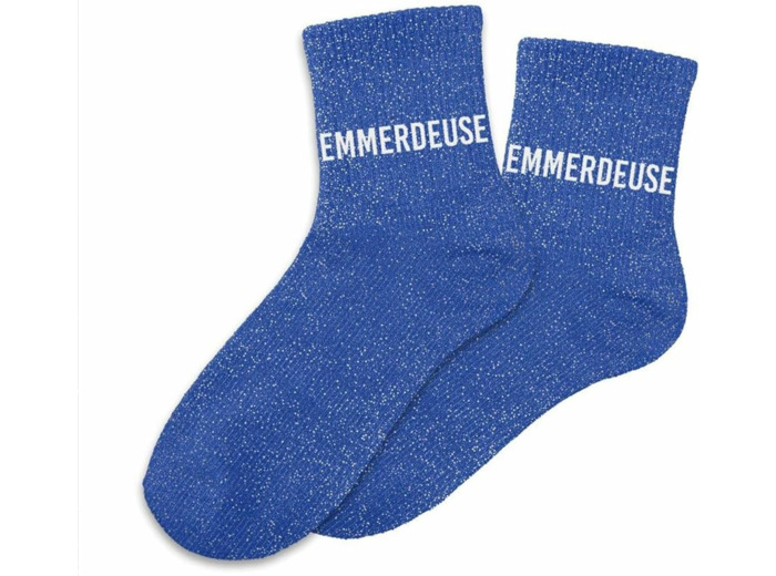 chaussettes bleues à paillettes "emmerdeuse"