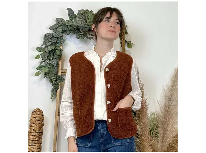 K021- Gilet sans manche moutonné (T36-T40) (rouille)