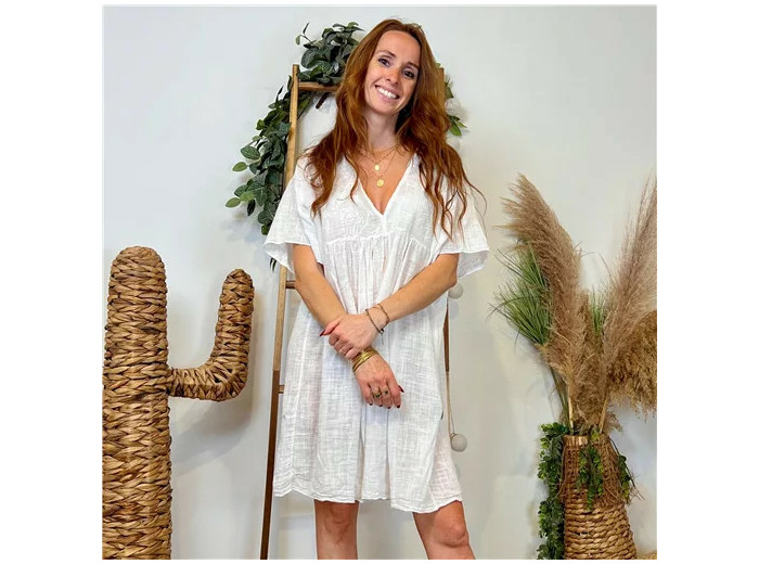 K145- Robe coton et broderie (Tu) 🇮🇹 (blanc)