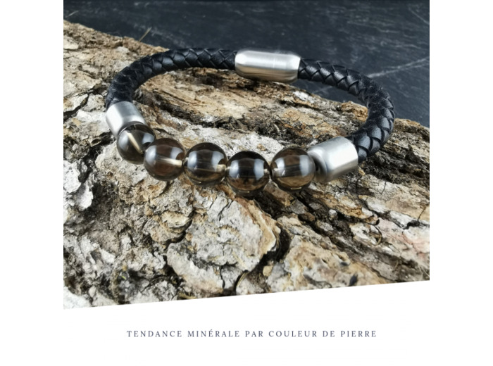 Bracelet Homme Cuir Simple Quartz fumé