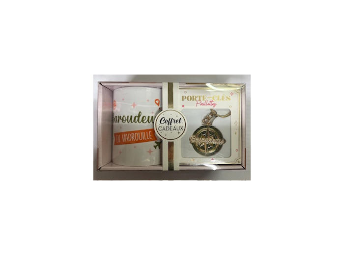 STC coffret mug et porte clés pailettes "Baroudeuse"