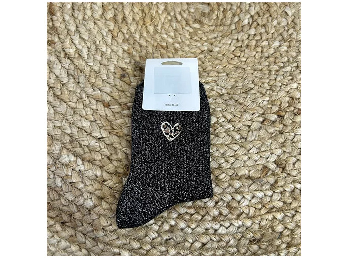V314- Chaussettes "Coeur Léopard" (noir)