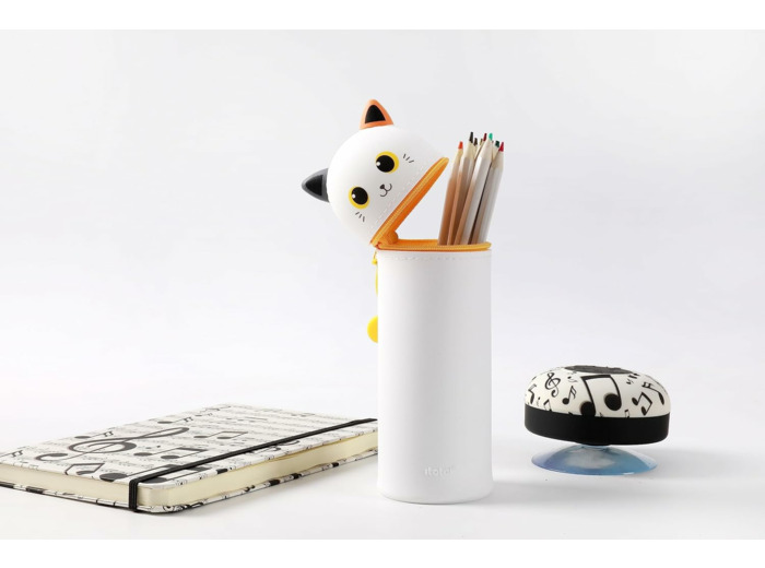 I-TOTAL® - Trousse en Silicone Souple pour l'École, Extensible avec Forme Profilée Orange Cat