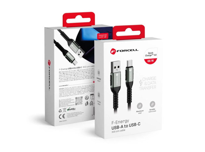 FORCELL F-ENERGY Câble nylon tressé USB-A vers USB-C 3A 66W 2m