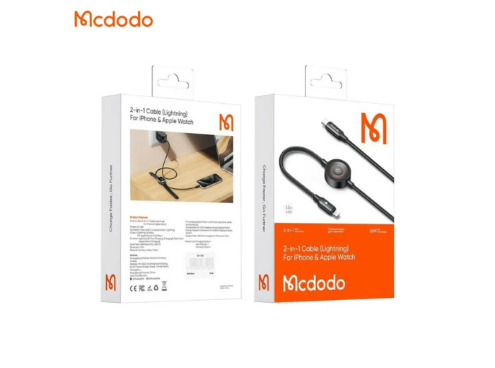 MCDODO Câble de charge montre connectée USB-C vers USB-C 60W + Pad de charge à induction Apple Watch (1.5m)