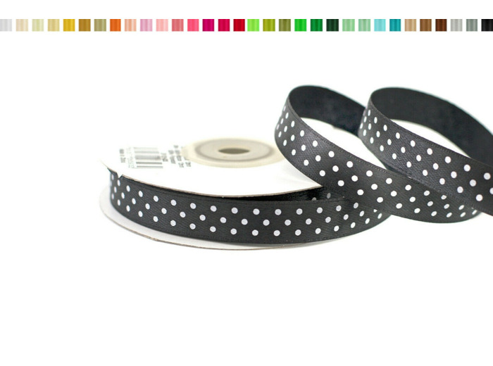 Ruban satin a pois 12mm de large 25m de long noir