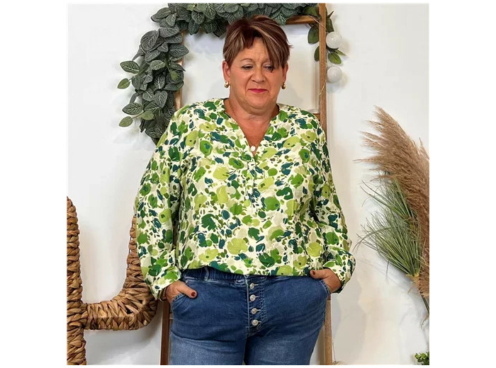 Z122- Blouse « Christy » Fleurettes (T44-T52) (vert brésil)