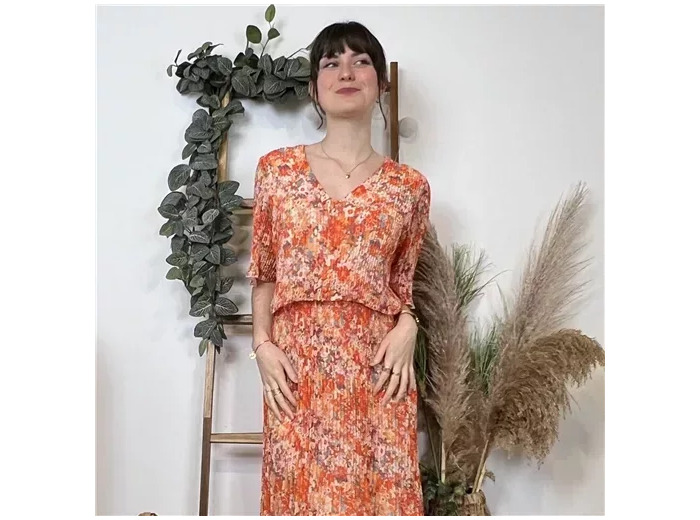 K571- Robe Plissée (TU) 🇮🇹 (orange)
