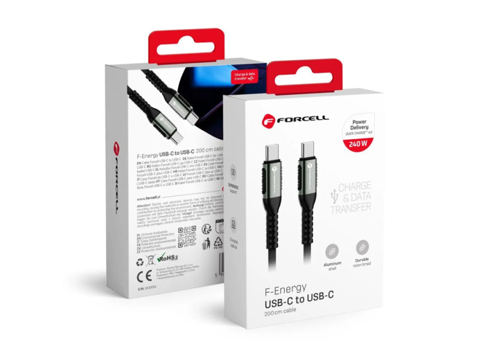 FORCELL F-ENERGY Câble nylon tressé USB-C vers USB-C 5A 240W 2m