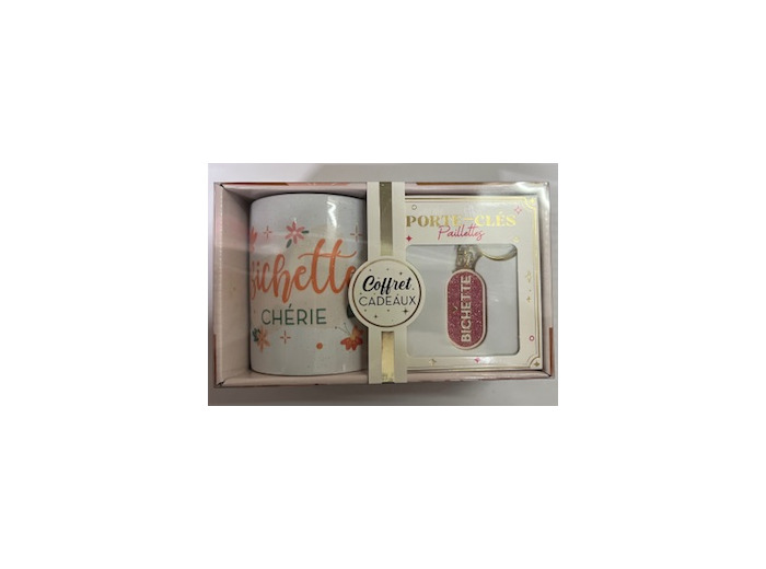STC coffret mug et porte clés pailettes "Bichette"