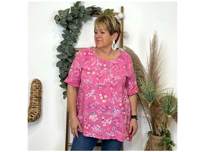 L468- Tunique coton Fleurettes (Gt) 🇮🇹 (fuchsia)
