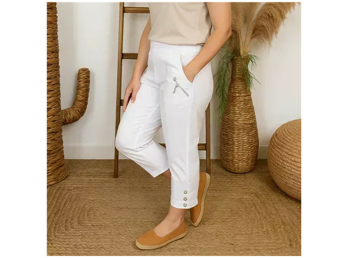 T581- Pantacourt stretch uni JST (T38-T52) (blanc)