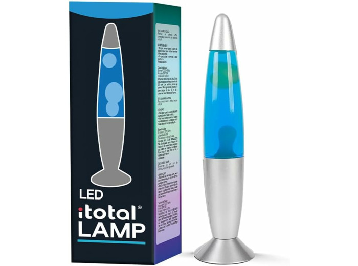 I-TOTAL® - Lampe à lave LED avec résistance chauffe cire, sans ampoule (BLEU, BASE ARGENT, CIRE BLANCE)