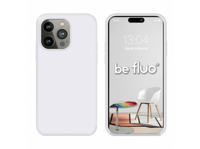 Coque Silicone Moxie BeFluo Fine et Légère pour iPhone 14 Pro, Intérieur Microfibre - Blanc