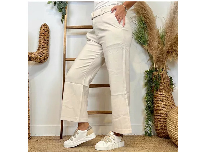 L752- Pantalon Tailleur Taille Haute (T36-T42) (ecru)