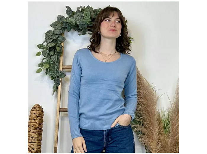 Y374- Pull Épais sans laine «Voggo» (T36-T48) (bleu ciel)
