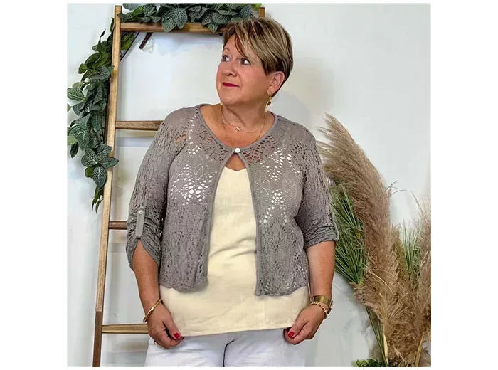 Z132- Gilet court Ajouré 🇮🇹 (taupe)