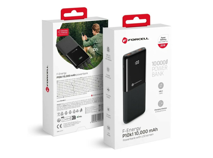 FORCELL F-ENERGY Batterie externe Noire 3A 20W 10000 mAh USB-C USB-A