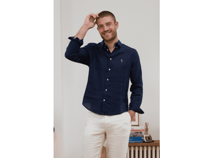 Chemise en lin bleu homme