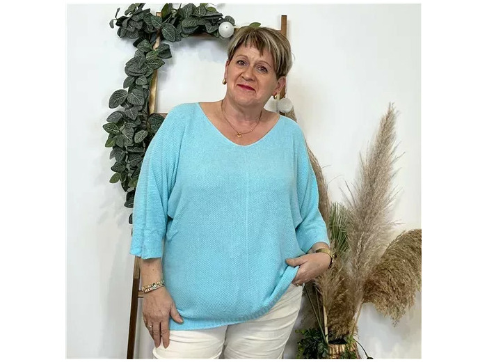Z163- Pull Nid d'Abeille (Gt)  🇮🇹 (bleu turquoise)