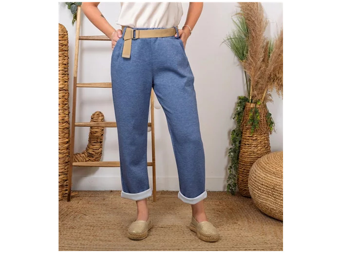 L795- Pantalon chino ceinture (Tu) 🇮🇹 (bleu jeans)