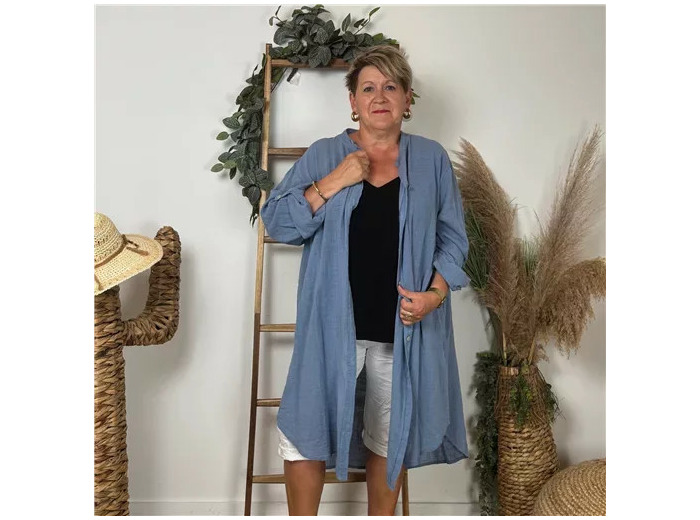 Z305- Chemise Coton Curvy 🇮🇹 (bleu indigo)